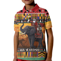 Kenya Safari Christmas Kid Polo Shirt Black Santa Riding Elephant - Heri ya Krismasi - Wonder Print Shop