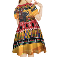 Kenya Safari Christmas Kid Short Sleeve Dress Black Santa Riding Elephant - Heri ya Krismasi - Wonder Print Shop