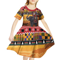 Kenya Safari Christmas Kid Short Sleeve Dress Black Santa Riding Elephant - Heri ya Krismasi - Wonder Print Shop