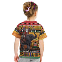 Kenya Safari Christmas Kid T Shirt Black Santa Riding Elephant - Heri ya Krismasi - Wonder Print Shop