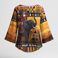 Kenya Safari Christmas Kimono Sleeve Blouse Black Santa Riding Elephant - Heri ya Krismasi - Wonder Print Shop