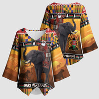 Kenya Safari Christmas Kimono Sleeve Blouse Black Santa Riding Elephant - Heri ya Krismasi - Wonder Print Shop
