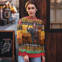Kenya Safari Christmas Ugly Christmas Sweater Black Santa Riding Elephant - Heri ya Krismasi - Wonder Print Shop