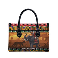 Kenya Safari Christmas Leather Bag Black Santa Riding Elephant - Heri ya Krismasi - Wonder Print Shop