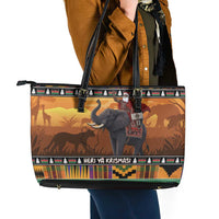 Kenya Safari Christmas Leather Tote Bag Black Santa Riding Elephant - Heri ya Krismasi - Wonder Print Shop