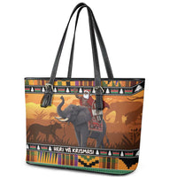 Kenya Safari Christmas Leather Tote Bag Black Santa Riding Elephant - Heri ya Krismasi - Wonder Print Shop
