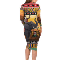 Kenya Safari Christmas Long Sleeve Bodycon Dress Black Santa Riding Elephant - Heri ya Krismasi - Wonder Print Shop