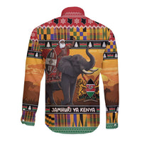 Kenya Safari Christmas Long Sleeve Button Shirt Black Santa Riding Elephant - Heri ya Krismasi - Wonder Print Shop