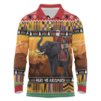 Kenya Safari Christmas Long Sleeve Polo Shirt Black Santa Riding Elephant - Heri ya Krismasi - Wonder Print Shop