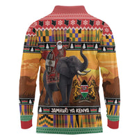 Kenya Safari Christmas Long Sleeve Polo Shirt Black Santa Riding Elephant - Heri ya Krismasi - Wonder Print Shop