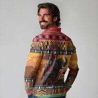 Kenya Safari Christmas Long Sleeve Polo Shirt Black Santa Riding Elephant - Heri ya Krismasi - Wonder Print Shop