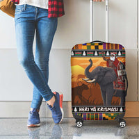 Kenya Safari Christmas Luggage Cover Black Santa Riding Elephant - Heri ya Krismasi - Wonder Print Shop