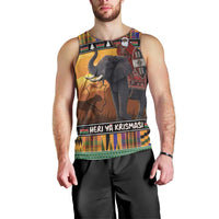 Kenya Safari Christmas Men Tank Top Black Santa Riding Elephant - Heri ya Krismasi - Wonder Print Shop