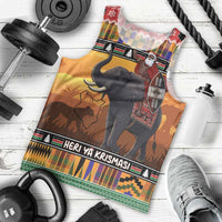 Kenya Safari Christmas Men Tank Top Black Santa Riding Elephant - Heri ya Krismasi - Wonder Print Shop