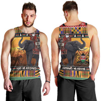 Kenya Safari Christmas Men Tank Top Black Santa Riding Elephant - Heri ya Krismasi - Wonder Print Shop