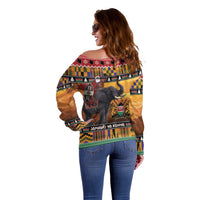Kenya Safari Christmas Off Shoulder Sweater Black Santa Riding Elephant - Heri ya Krismasi - Wonder Print Shop