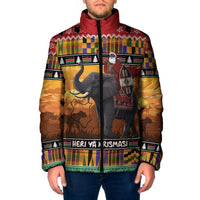 Kenya Safari Christmas Padded Jacket Black Santa Riding Elephant - Heri ya Krismasi - Wonder Print Shop