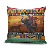 Kenya Safari Christmas Pillow Cover Black Santa Riding Elephant - Heri ya Krismasi - Wonder Print Shop