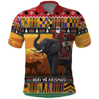 Kenya Safari Christmas Polo Shirt Black Santa Riding Elephant - Heri ya Krismasi - Wonder Print Shop