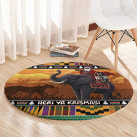 Kenya Safari Christmas Round Carpet Black Santa Riding Elephant - Heri ya Krismasi - Wonder Print Shop
