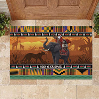 Kenya Safari Christmas Rubber Doormat Black Santa Riding Elephant - Heri ya Krismasi - Wonder Print Shop