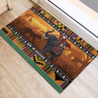 Kenya Safari Christmas Rubber Doormat Black Santa Riding Elephant - Heri ya Krismasi - Wonder Print Shop