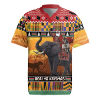 Kenya Safari Christmas Rugby Jersey Black Santa Riding Elephant - Heri ya Krismasi - Wonder Print Shop