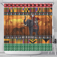 Kenya Safari Christmas Shower Curtain Black Santa Riding Elephant - Heri ya Krismasi - Wonder Print Shop