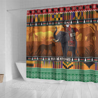 Kenya Safari Christmas Shower Curtain Black Santa Riding Elephant - Heri ya Krismasi - Wonder Print Shop