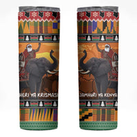Kenya Safari Christmas Skinny Tumbler Black Santa Riding Elephant - Heri ya Krismasi - Wonder Print Shop
