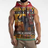 Kenya Safari Christmas Sleeveless Hoodie Black Santa Riding Elephant - Heri ya Krismasi - Wonder Print Shop