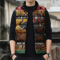 Kenya Safari Christmas Sleeveless Puffer Jacket Black Santa Riding Elephant - Heri ya Krismasi - Wonder Print Shop