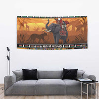 Kenya Safari Christmas Tapestry Black Santa Riding Elephant - Heri ya Krismasi - Wonder Print Shop