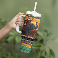 Kenya Safari Christmas Tumbler With Handle Black Santa Riding Elephant - Heri ya Krismasi - Wonder Print Shop