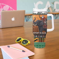 Kenya Safari Christmas Tumbler With Handle Black Santa Riding Elephant - Heri ya Krismasi - Wonder Print Shop