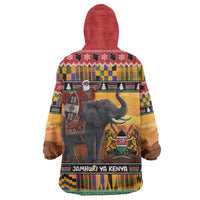 Kenya Safari Christmas Wearable Blanket Hoodie Black Santa Riding Elephant - Heri ya Krismasi - Wonder Print Shop