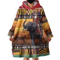 Kenya Safari Christmas Wearable Blanket Hoodie Black Santa Riding Elephant - Heri ya Krismasi - Wonder Print Shop