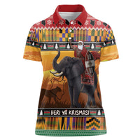 Kenya Safari Christmas Women Polo Shirt Black Santa Riding Elephant - Heri ya Krismasi - Wonder Print Shop