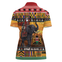 Kenya Safari Christmas Women Polo Shirt Black Santa Riding Elephant - Heri ya Krismasi - Wonder Print Shop