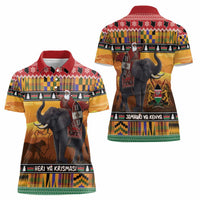 Kenya Safari Christmas Women Polo Shirt Black Santa Riding Elephant - Heri ya Krismasi - Wonder Print Shop