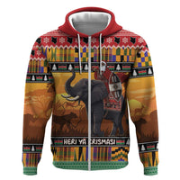 Kenya Safari Christmas Zip Hoodie Black Santa Riding Elephant - Heri ya Krismasi - Wonder Print Shop