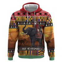 Kenya Safari Christmas Zip Hoodie Black Santa Riding Elephant - Heri ya Krismasi - Wonder Print Shop