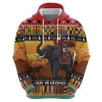 Kenya Safari Christmas Zip Hoodie Black Santa Riding Elephant - Heri ya Krismasi - Wonder Print Shop
