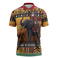 Kenya Safari Christmas Zipper Polo Shirt Black Santa Riding Elephant - Heri ya Krismasi - Wonder Print Shop