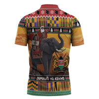Kenya Safari Christmas Zipper Polo Shirt Black Santa Riding Elephant - Heri ya Krismasi - Wonder Print Shop