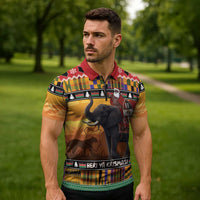 Kenya Safari Christmas Zipper Polo Shirt Black Santa Riding Elephant - Heri ya Krismasi - Wonder Print Shop