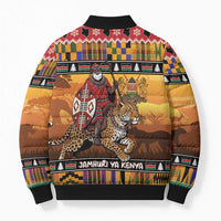 Kenya Safari Christmas Bomber Puffer Jacket Black Santa Riding Leopards - Heri ya Krismasi - Wonder Print Shop