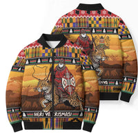 Kenya Safari Christmas Bomber Puffer Jacket Black Santa Riding Leopards - Heri ya Krismasi - Wonder Print Shop