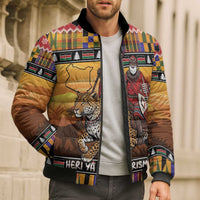 Kenya Safari Christmas Bomber Puffer Jacket Black Santa Riding Leopards - Heri ya Krismasi - Wonder Print Shop