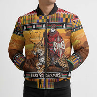 Kenya Safari Christmas Bomber Puffer Jacket Black Santa Riding Leopards - Heri ya Krismasi - Wonder Print Shop